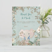 Schattige Olifant Botanisch Groen Baby shower Bedankkaart (Staand voorkant)