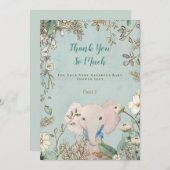  Schattige Olifant Botanisch Groen Baby shower Bedankkaart (Voorkant / Achterkant)