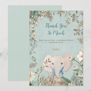  Schattige Olifant Botanisch Groen Baby shower Bedankkaart