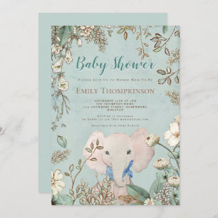  Schattige Olifant Botanisch Groen Baby shower Kaart