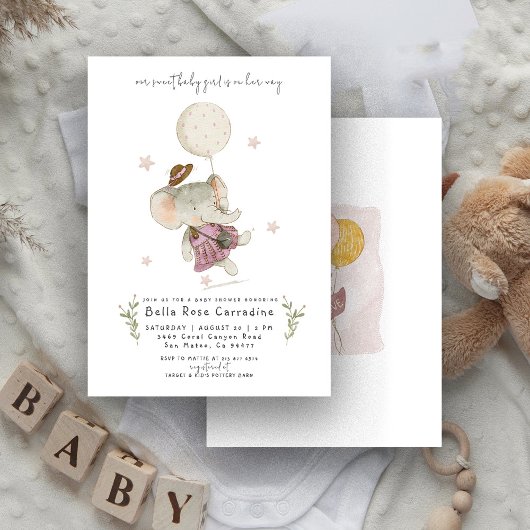 Schattige Olifant | Botanische Boho Baby Shower Kaart