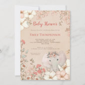  Schattige Olifant Botanische Perzik Baby shower Kaart (Voorkant)