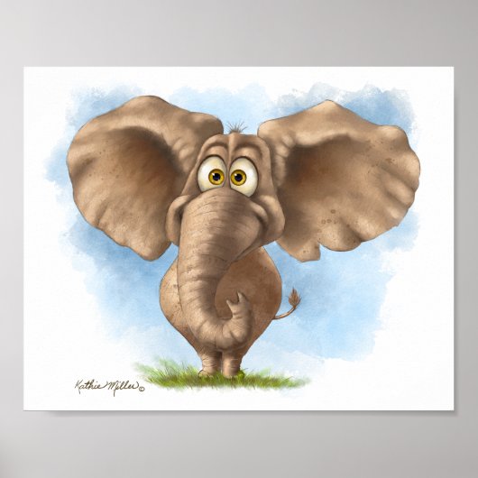 Schattige Olifant Cartoon Poster (Voorkant)