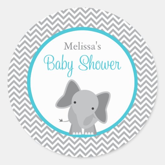 Schattige Olifant Chevron Blauwgroen Baby shower Ronde Sticker (Voorkant)