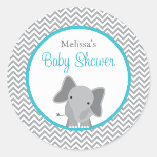 Schattige Olifant Chevron Blauwgroen Baby shower Ronde Sticker