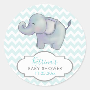 Schattige Olifant   Chevron Blue Baby shower Dank  Ronde Sticker
