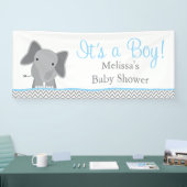 Schattige Olifant Chevron Lichtblauw Baby shower 6 Spandoek (Beurs)
