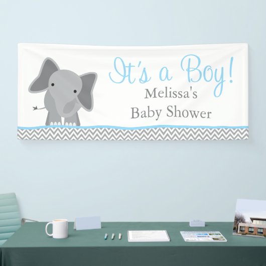 Schattige Olifant Chevron Lichtblauw Baby shower 6 Spandoek (Beurs)