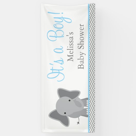 Schattige Olifant Chevron Lichtblauw Baby shower 6 Spandoek (Verticaal)