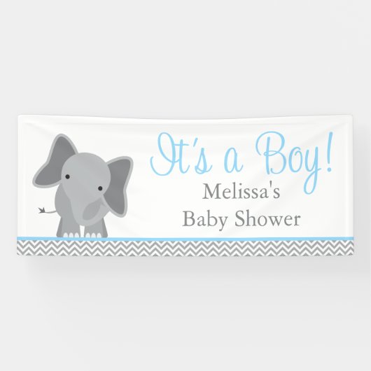 Schattige Olifant Chevron Lichtblauw Baby shower 6 Spandoek (Horizontaal)