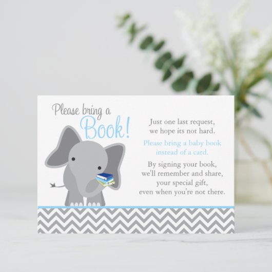 Schattige Olifant Chevron Lichtblauw Baby shower B Informatiekaartje (Staand voorkant)