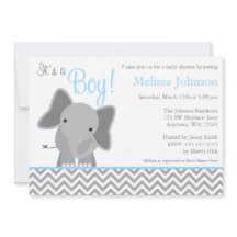 Schattige Olifant Chevron Lichtblauwe Baby Shower