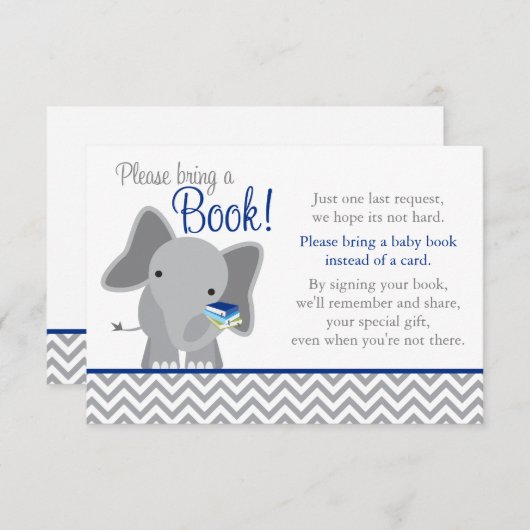 Schattige Olifant Chevron Navy Blue Baby shower Bo Informatiekaartje (Voorkant / Achterkant)