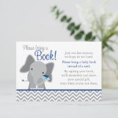 Schattige Olifant Chevron Navy Blue Baby shower Bo Informatiekaartje (Staand voorkant)