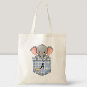Schattige olifant die uit zak gluurt met initiaal tote bag