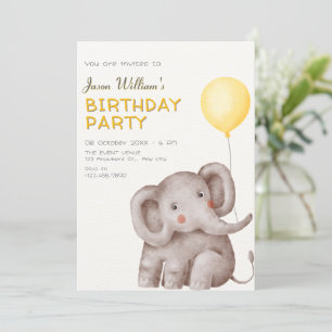 Schattige olifant en ballon verjaardag kaart