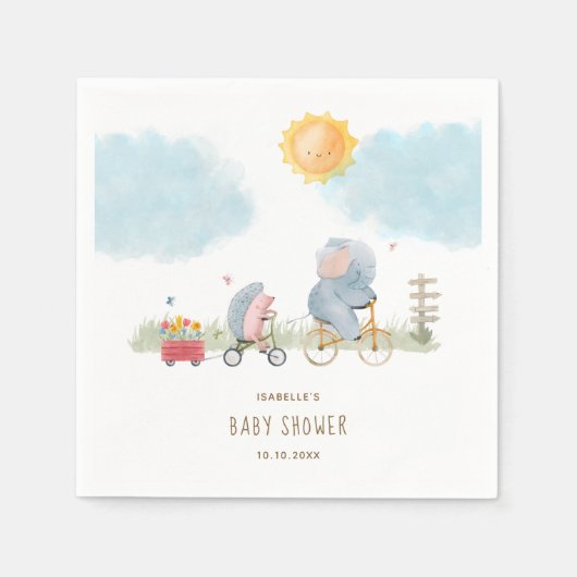 Schattige Olifant en Hedgehog Baby shower Servet (Voorkant)