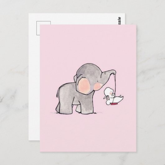 Schattige Olifant en Konijn Briefkaart (Voorkant / Achterkant)