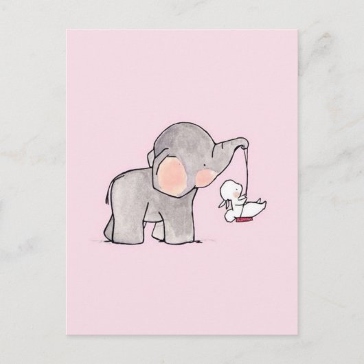Schattige Olifant en Konijn Briefkaart (Voorkant)