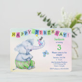 Schattige olifant en vogelpest Birthday Party Kaart (Staand voorkant)