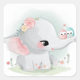 Schattige olifant en vogelsoorten vierkante sticker