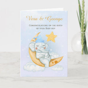 Schattige Olifant Felicitaties Met Een Nieuwe Baby Kaart