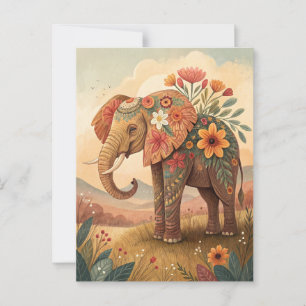Schattige olifant felicitaties volkskunst stijl briefkaart