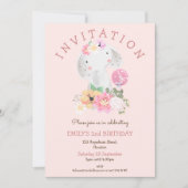 Schattige Olifant Florals Meisje 2e Verjaardag Roz Kaart (Voorkant)