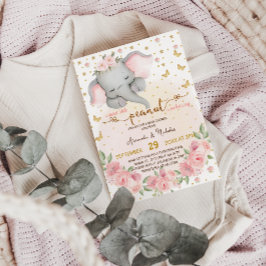 Schattige Olifant Flowers Star Moon Baby Girl Show Kaart