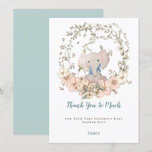  Schattige Olifant Foliage Boy Baby shower Bedankkaart