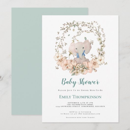  Schattige Olifant Foliage Boy Baby shower Kaart (Voorkant / Achterkant)