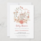  Schattige Olifant Foliage Peach Baby shower Kaart (Voorkant)