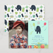 Schattige Olifant | Foto van Birthday Party Kaart (Voorkant / Achterkant)