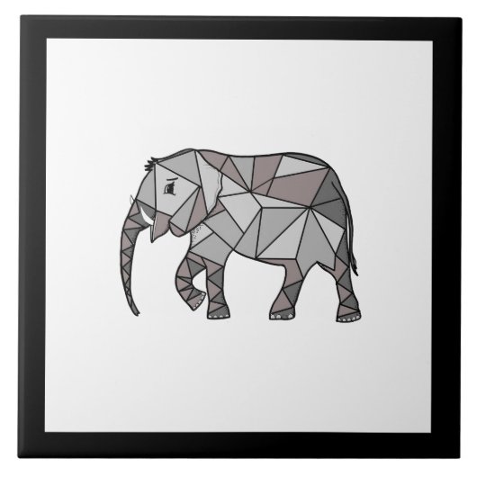 Schattige Olifant Geometrisch Zwart-wit Tegeltje (Voorkant)
