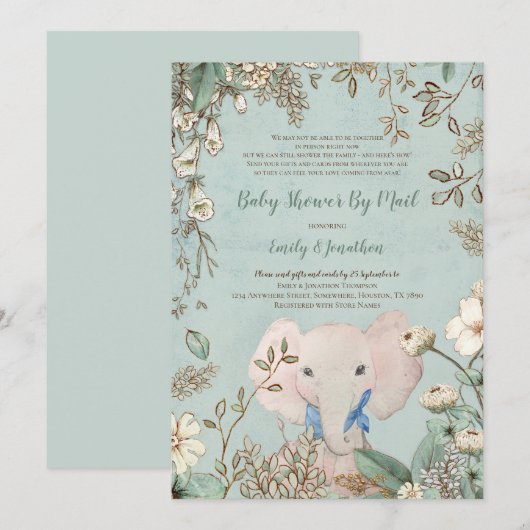  Schattige Olifant Groen Baby shower per Mail Kaart (Voorkant / Achterkant)