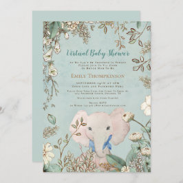  Schattige Olifant Groen Virtual Baby shower Kaart