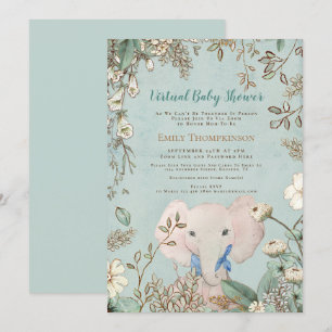 Schattige Olifant Groen Virtual Baby shower Kaart