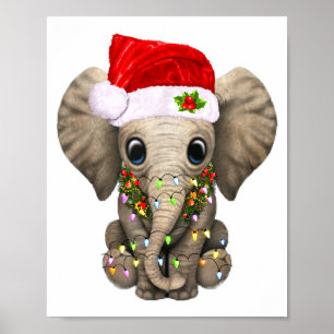 Schattige Olifant Kerst Licht Grappige Olifant Lie Poster