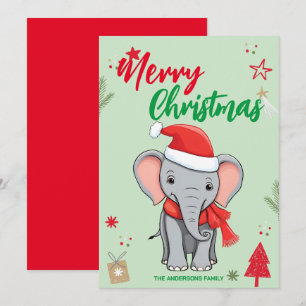 Schattige Olifant Kerstboom Vakantie Familie naam Feestdagenkaart