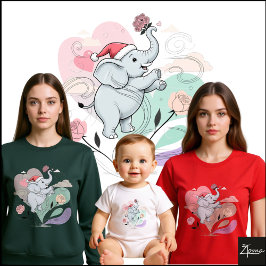 Schattige Olifant Kerstman Hoed Roos Pastel T-shirt