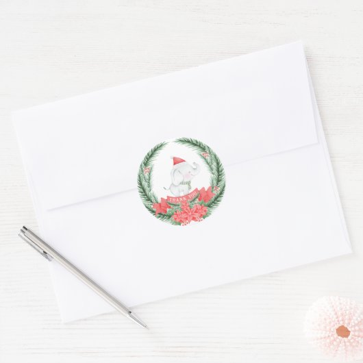 Schattige Olifant | Kerstmis | Dank u Ronde Sticker (Envelop)