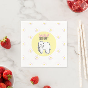Schattige olifant kleine bloemen geel handgetekend servet
