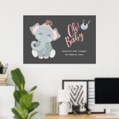 Schattige Olifant Meisje Baby Shower Poster (Thuiskantoor)