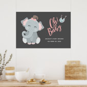 Schattige Olifant Meisje Baby Shower Poster (Keuken)