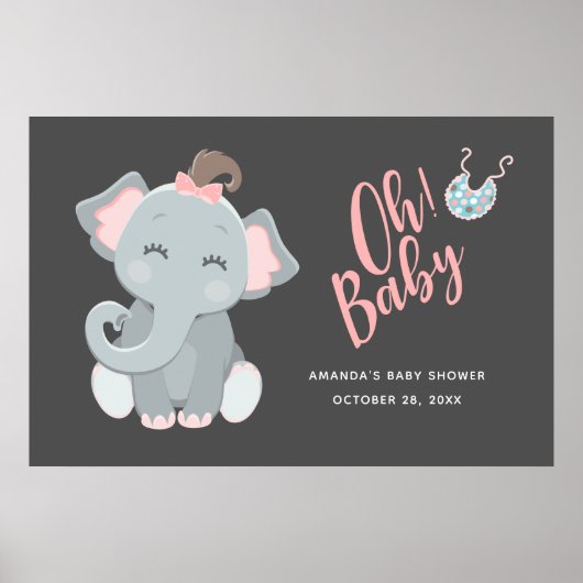 Schattige Olifant Meisje Baby Shower Poster (Voorkant)