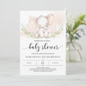 Schattige Olifant Meisje Baby shower Uitnodiging B (Staand voorkant)
