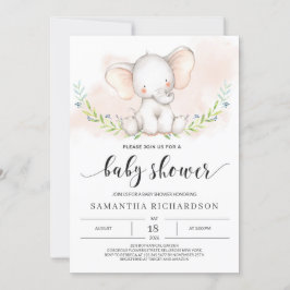 Schattige Olifant Meisje Baby shower Uitnodiging B