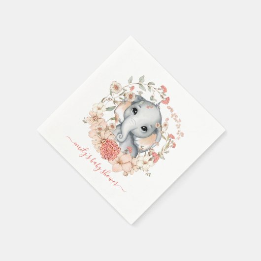 Schattige Olifant Meisje Bloemen Naam Baby shower Servet (Hoek)