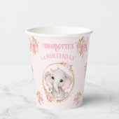 Schattige Olifant Meisje Roze Bloemen Rozen 1e Ver Papieren Bekers (Voorkant)