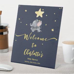 Schattige Olifant met Ballon Baby Shower Welkom Reclamebord Met Voetstuk